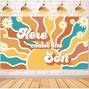 HERE COMES THE SON Baby Shower Backdrop Baby Boy Party Decor 6 x almost 4 (Bx 8)